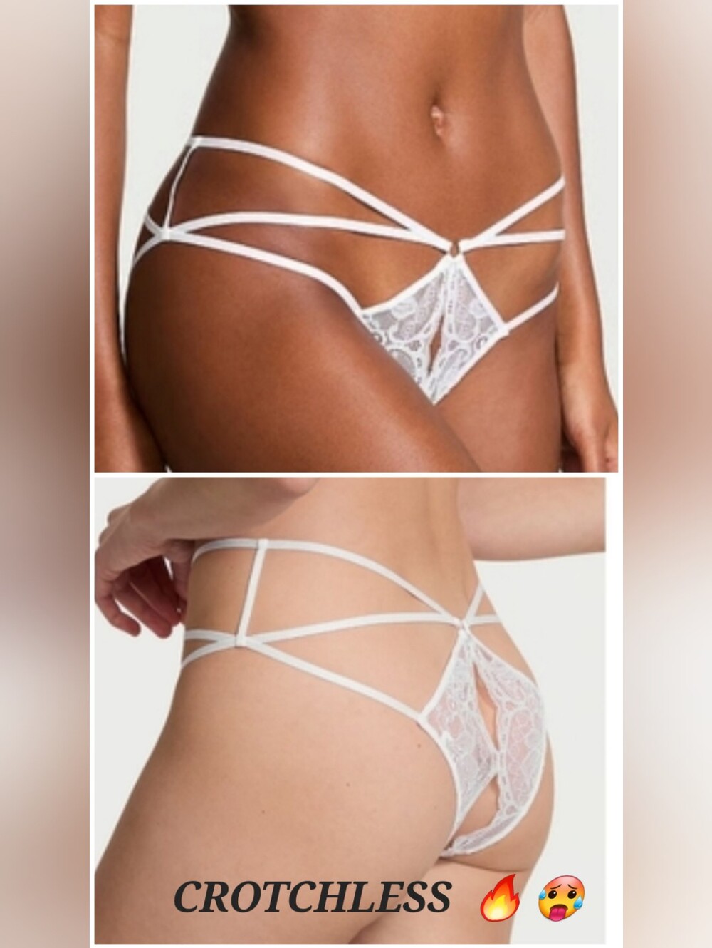 Victoria's secret VERY SEXY Lace Strappy Crotchless cheeky panty LARGE
